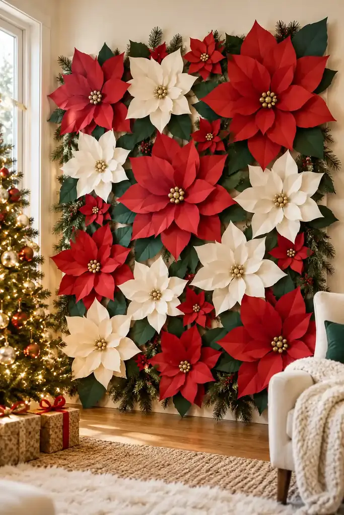 Giant paper poinsettia wall backdrop