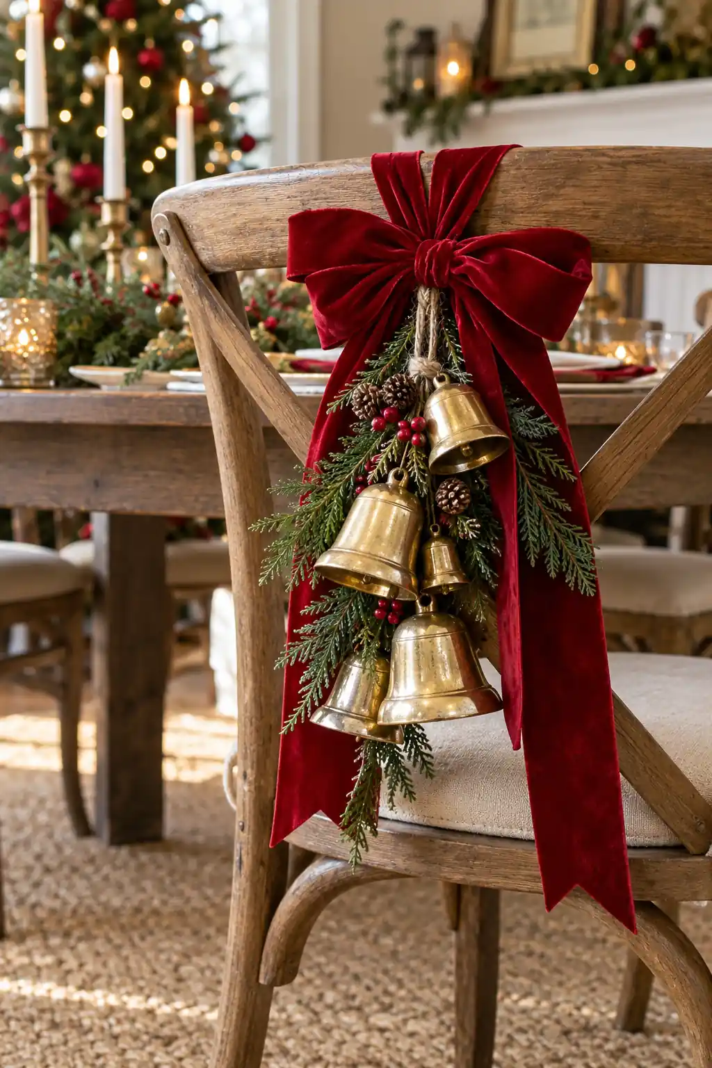 Gold Bell Cluster Christmas chair decoration ideas