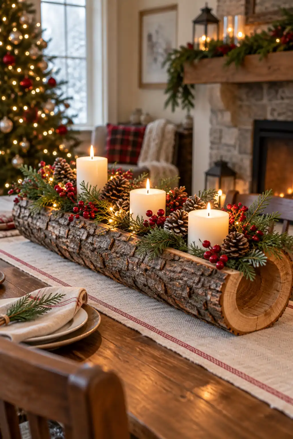 Hollow Log Centerpiece log Christmas decoration ideas