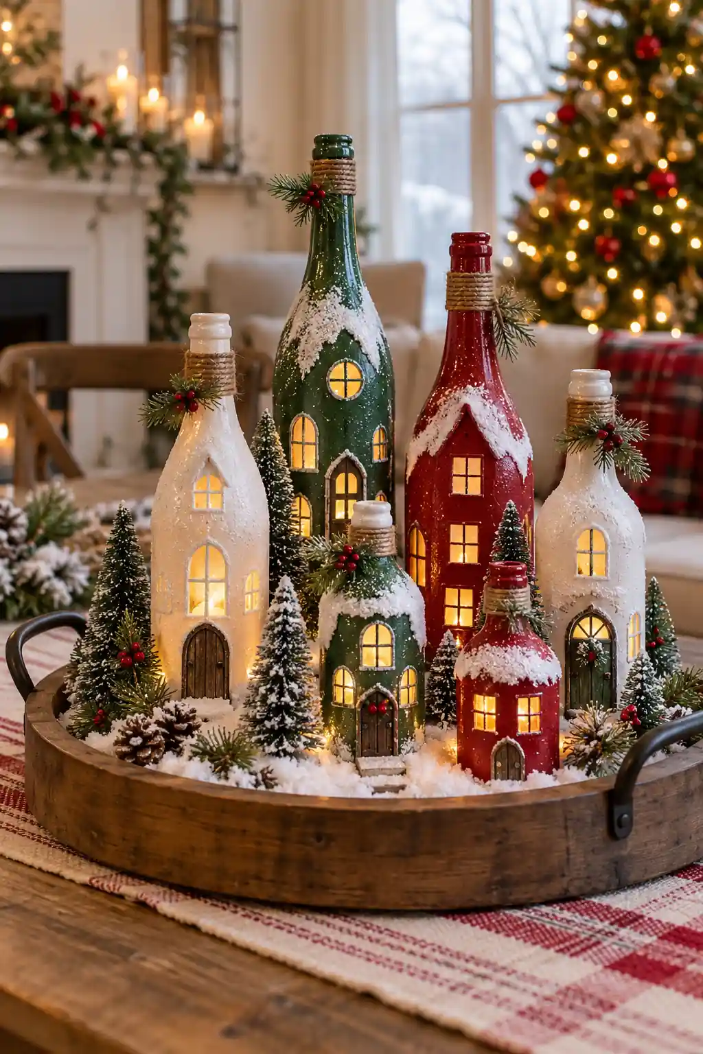 Painted Bottle Village DIY Christmas decor ideas