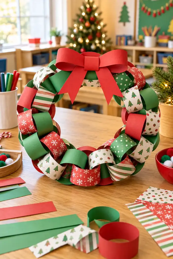 Paper chain wreath craft