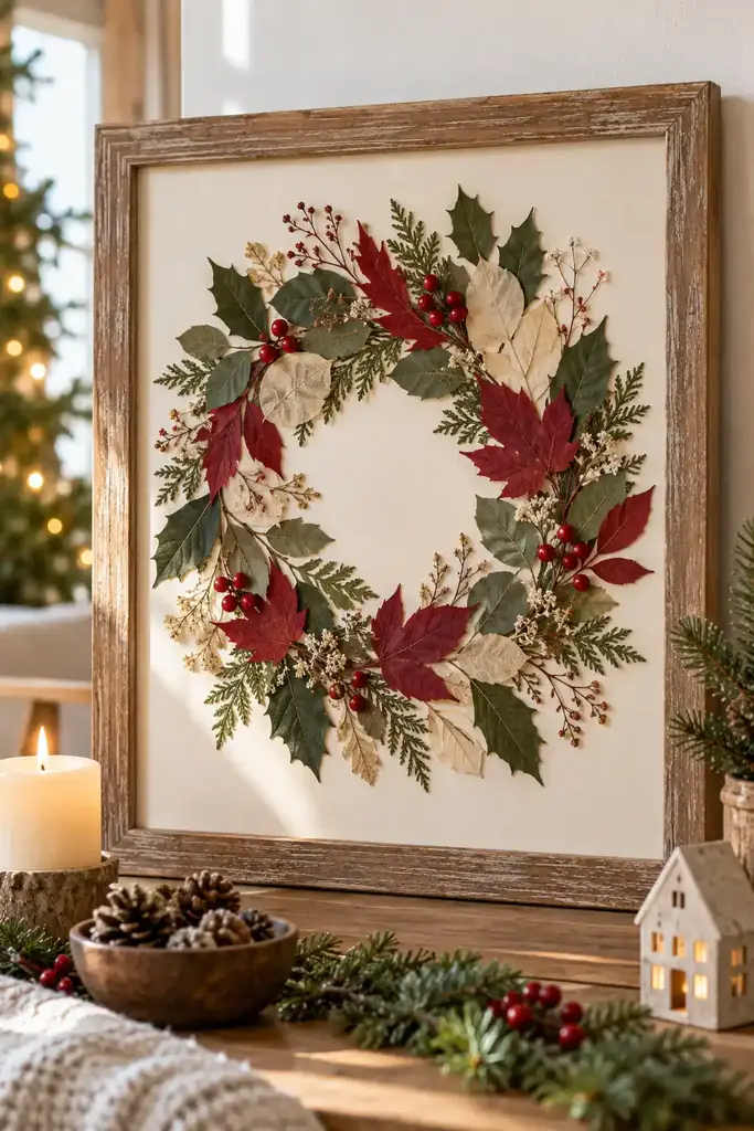 Pressed leaf wreath collage