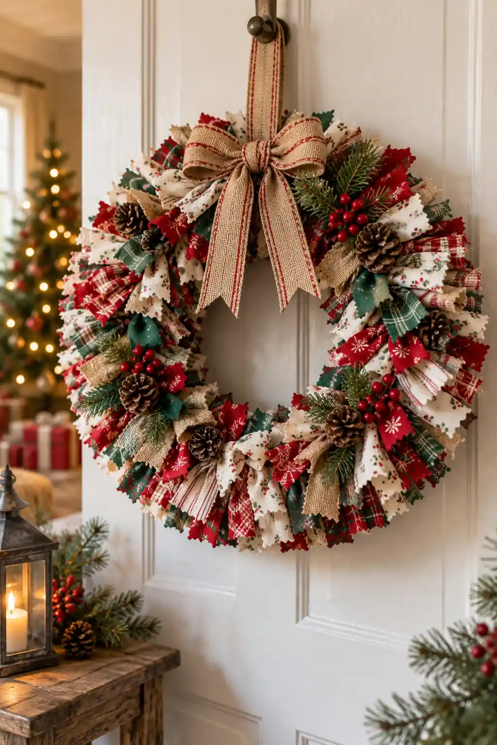 Scrap Fabric Wreath fabric Christmas crafts ideas