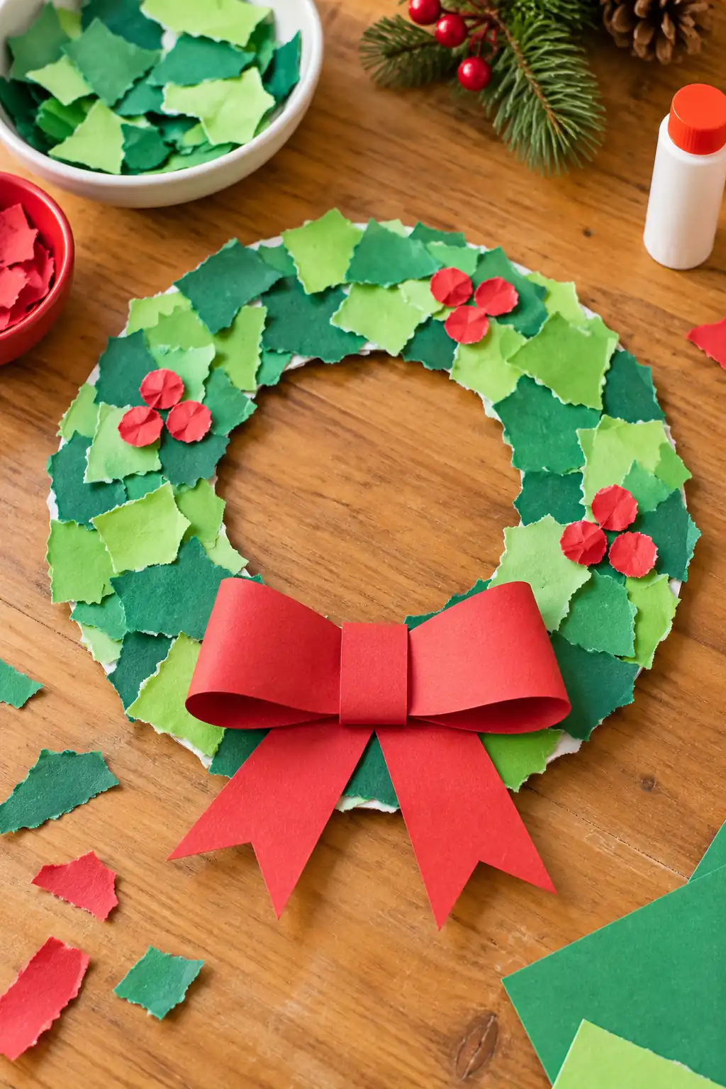 Torn Paper Wreath Christmas crafts for preschoolers