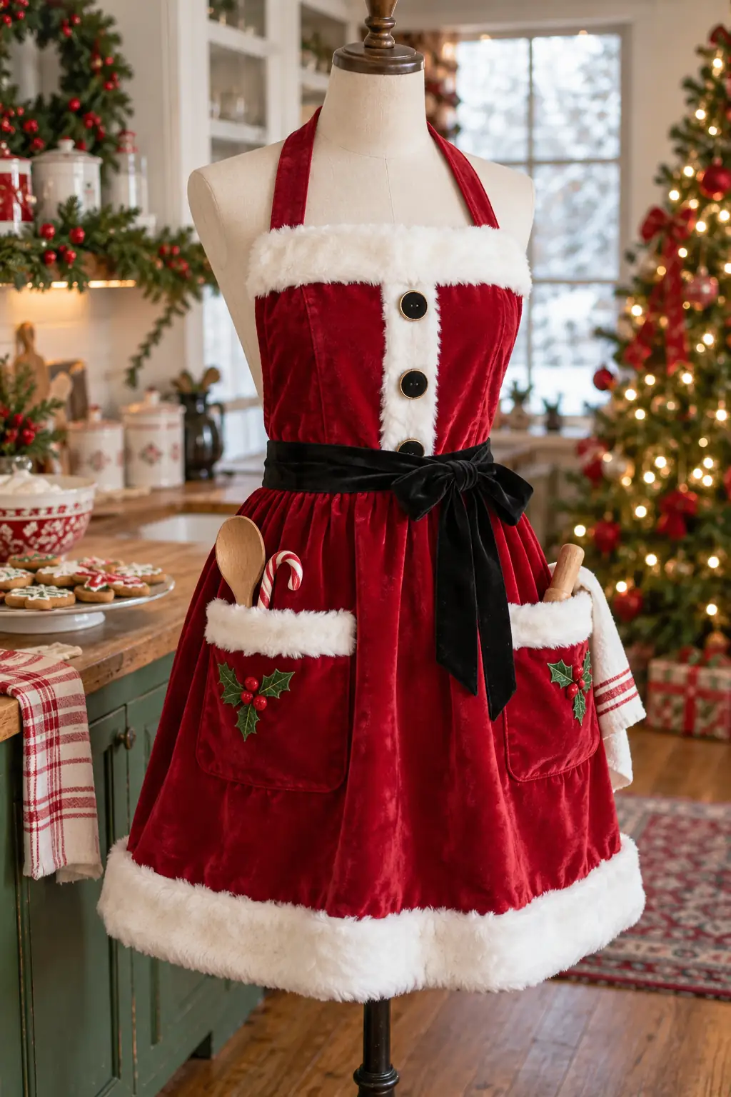 Velvet Santa Trim Christmas apron ideas