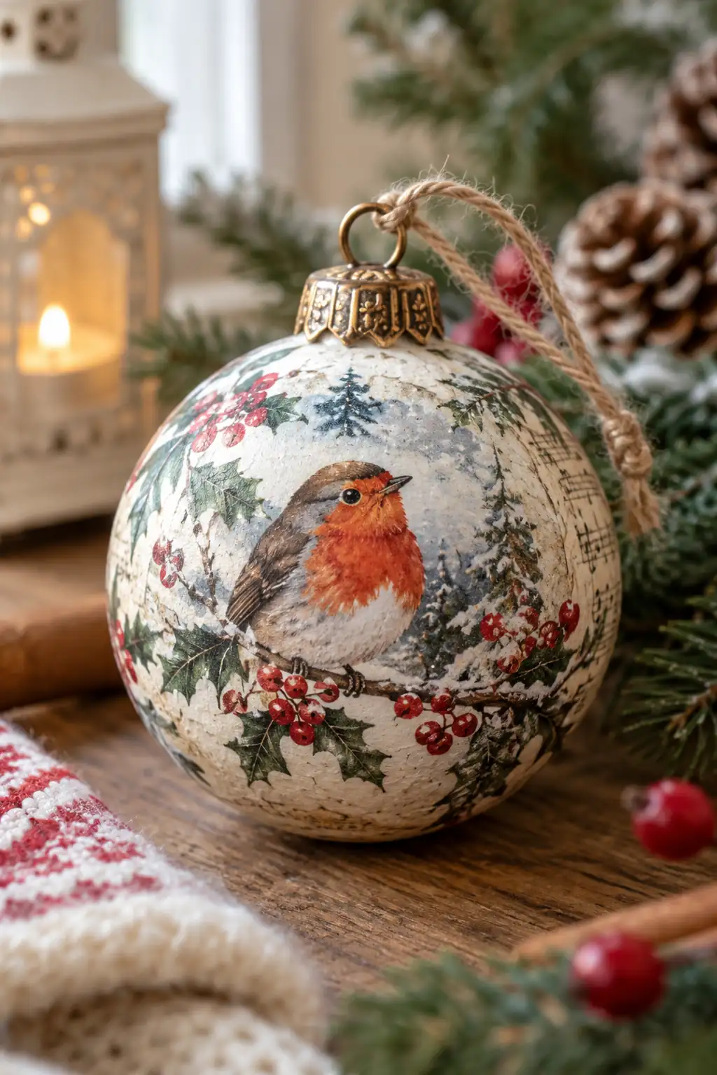 Winter Bird Bauble decoupage Christmas ideas