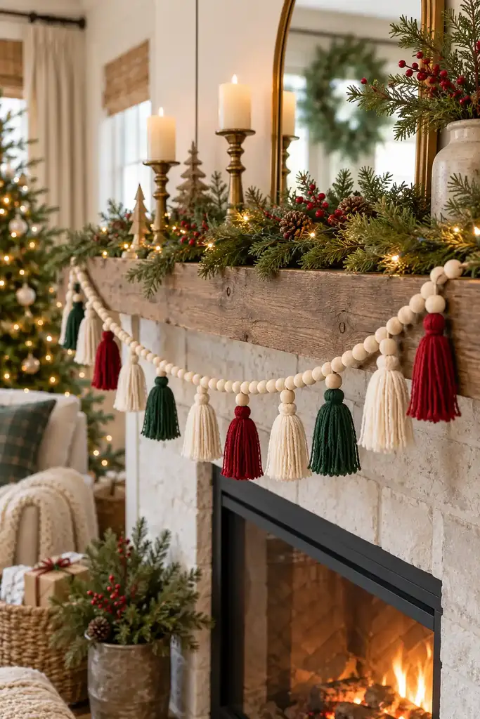 Wood bead and tassel garland