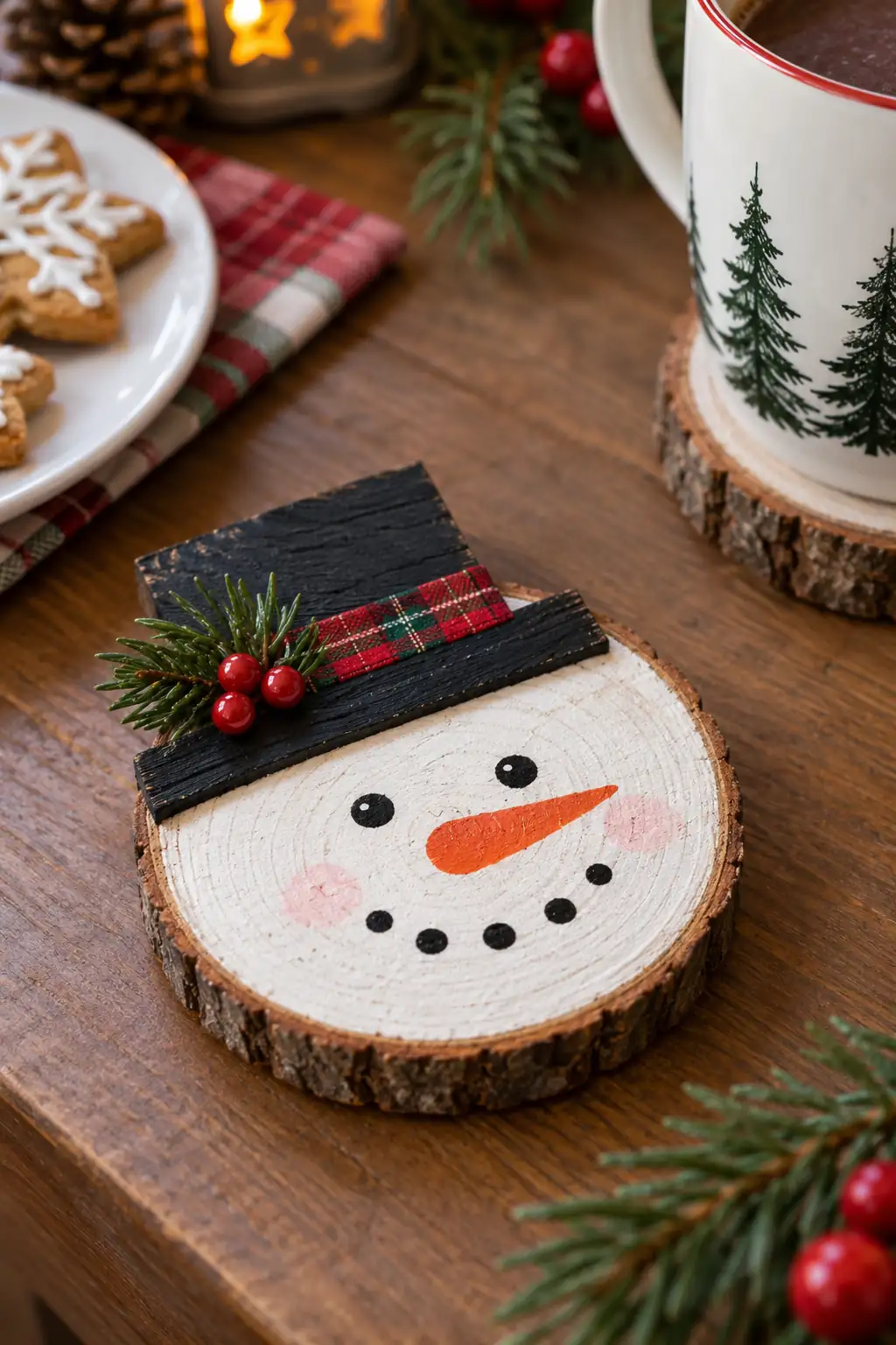 Wood Slice Snowman Christmas coaster ideas