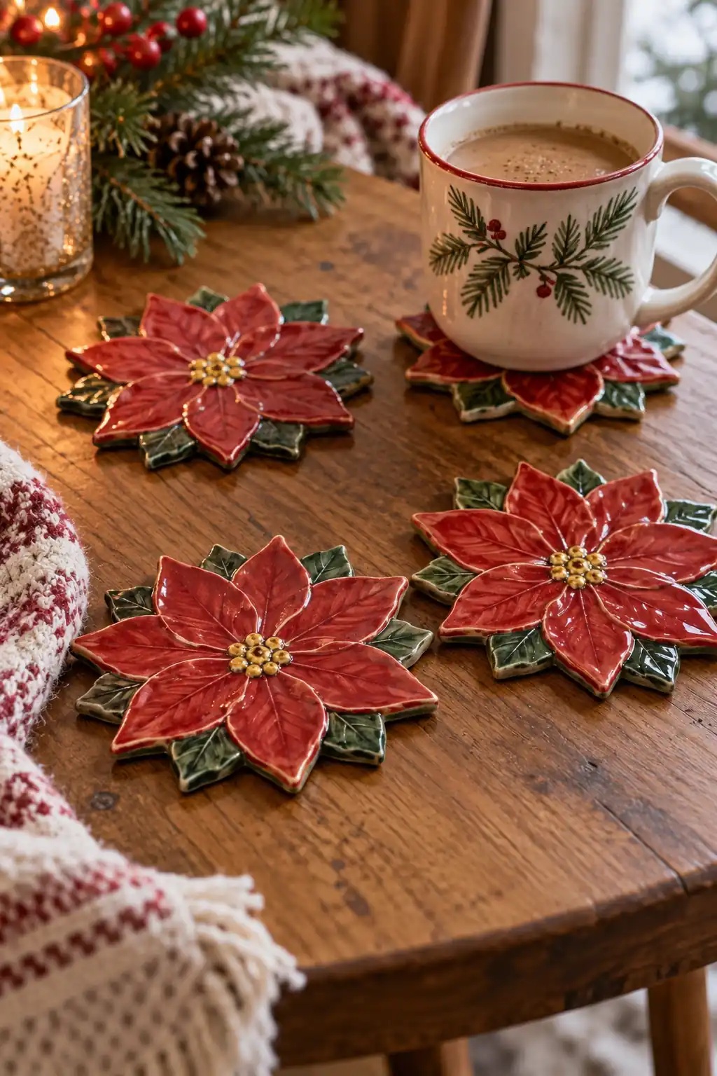 Ceramic Poinsettia Christmas coaster ideas