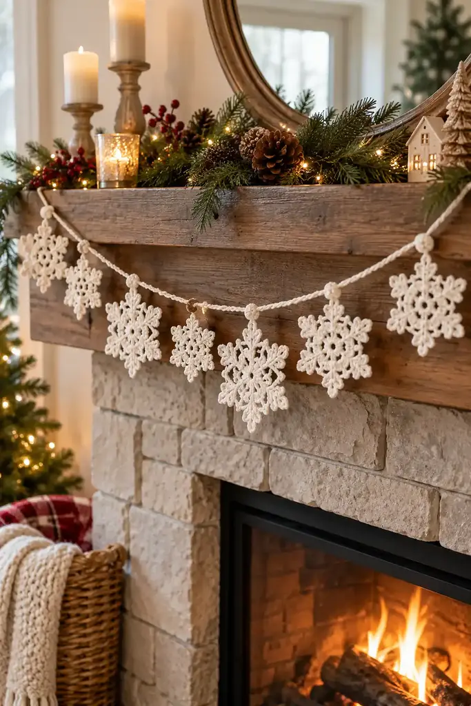 Crochet snowflake garland