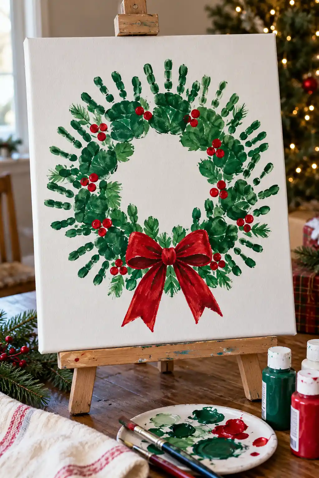 Handprint Wreath Christmas canvas ideas