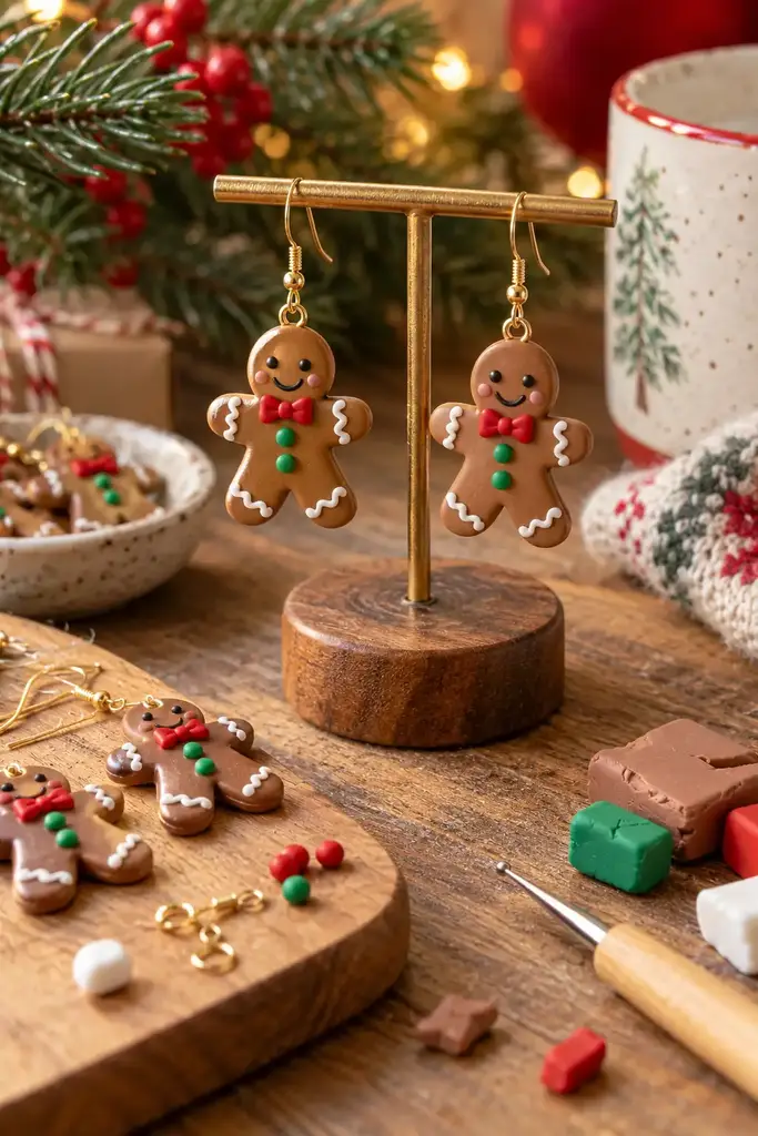 Mini gingerbread clay earrings
