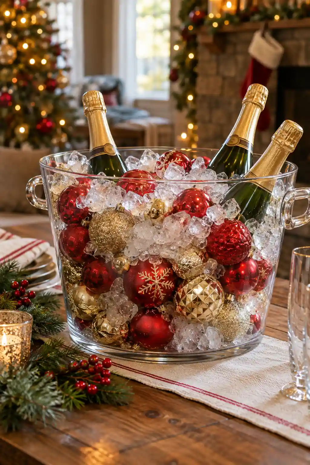 Ornament Filled Ice Bucket Christmas bucket ideas