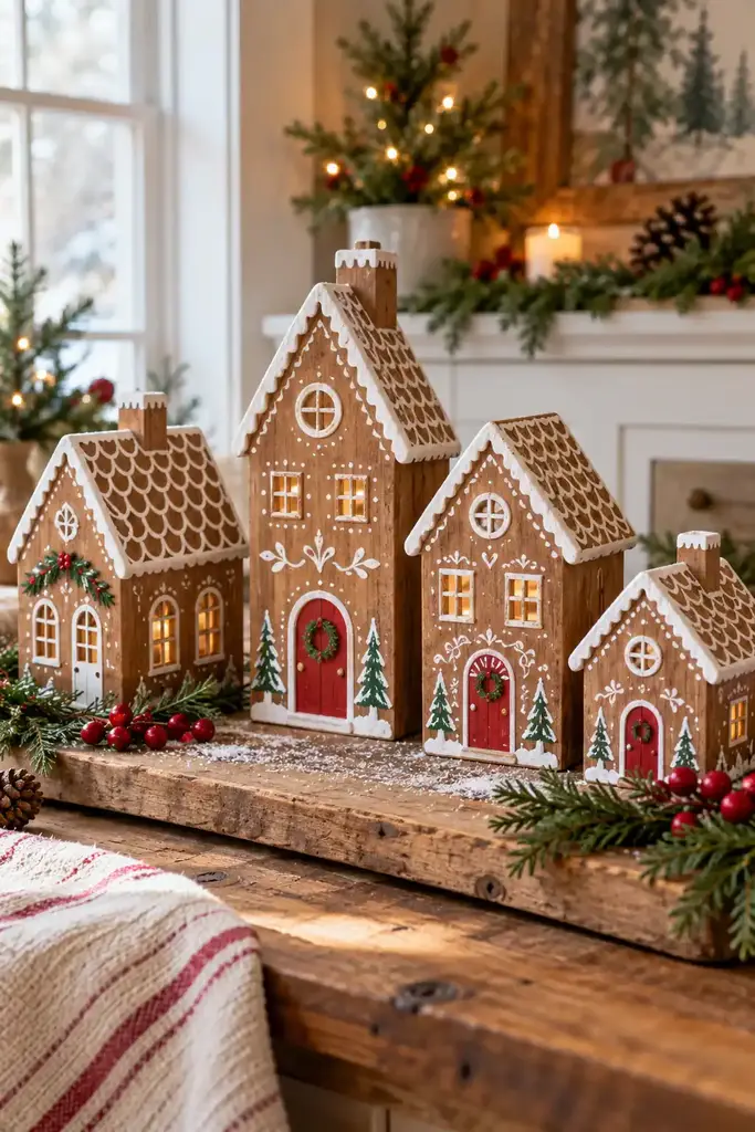 Painted wooden gingerbread houses