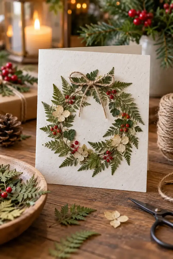 Pressed fern wreath card