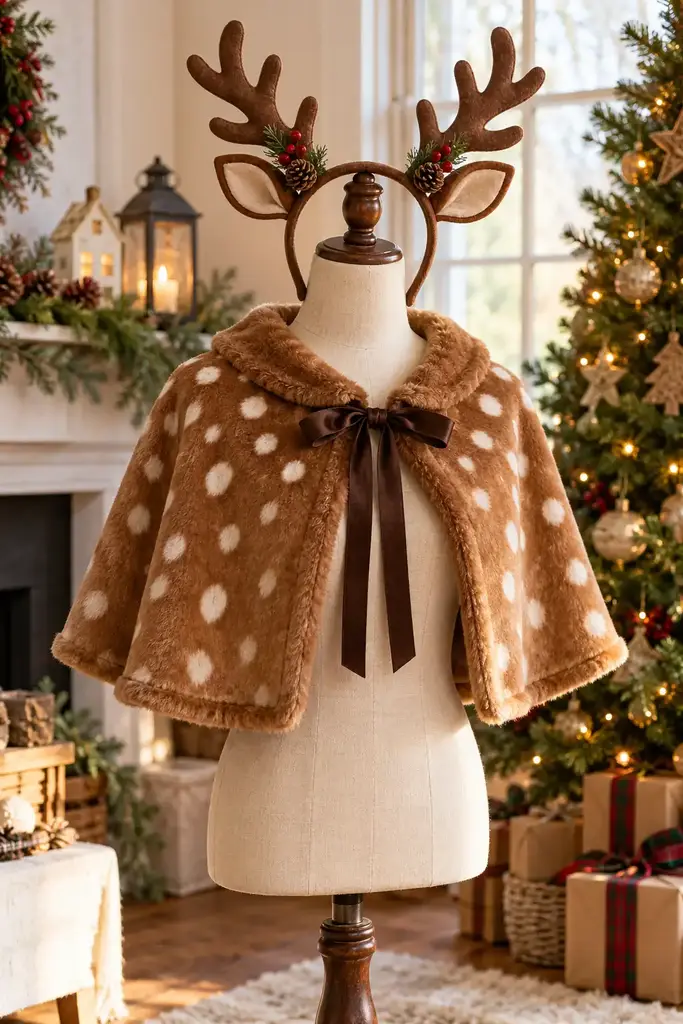 Reindeer antler headband and brown cape costume