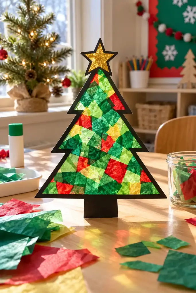 Tissue paper stained glass tree