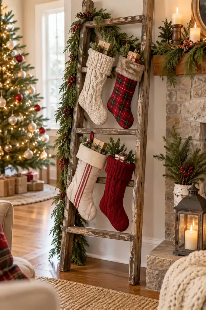 Vintage ladder with stockings