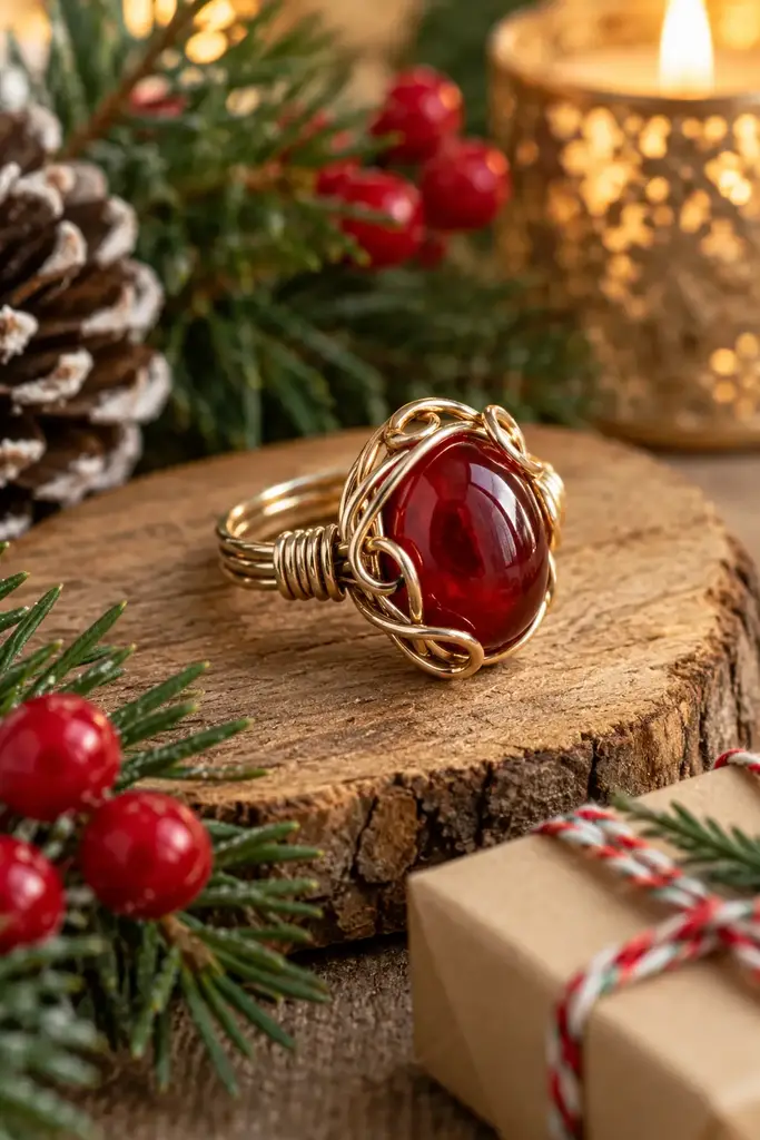 Wire wrapped red stone ring