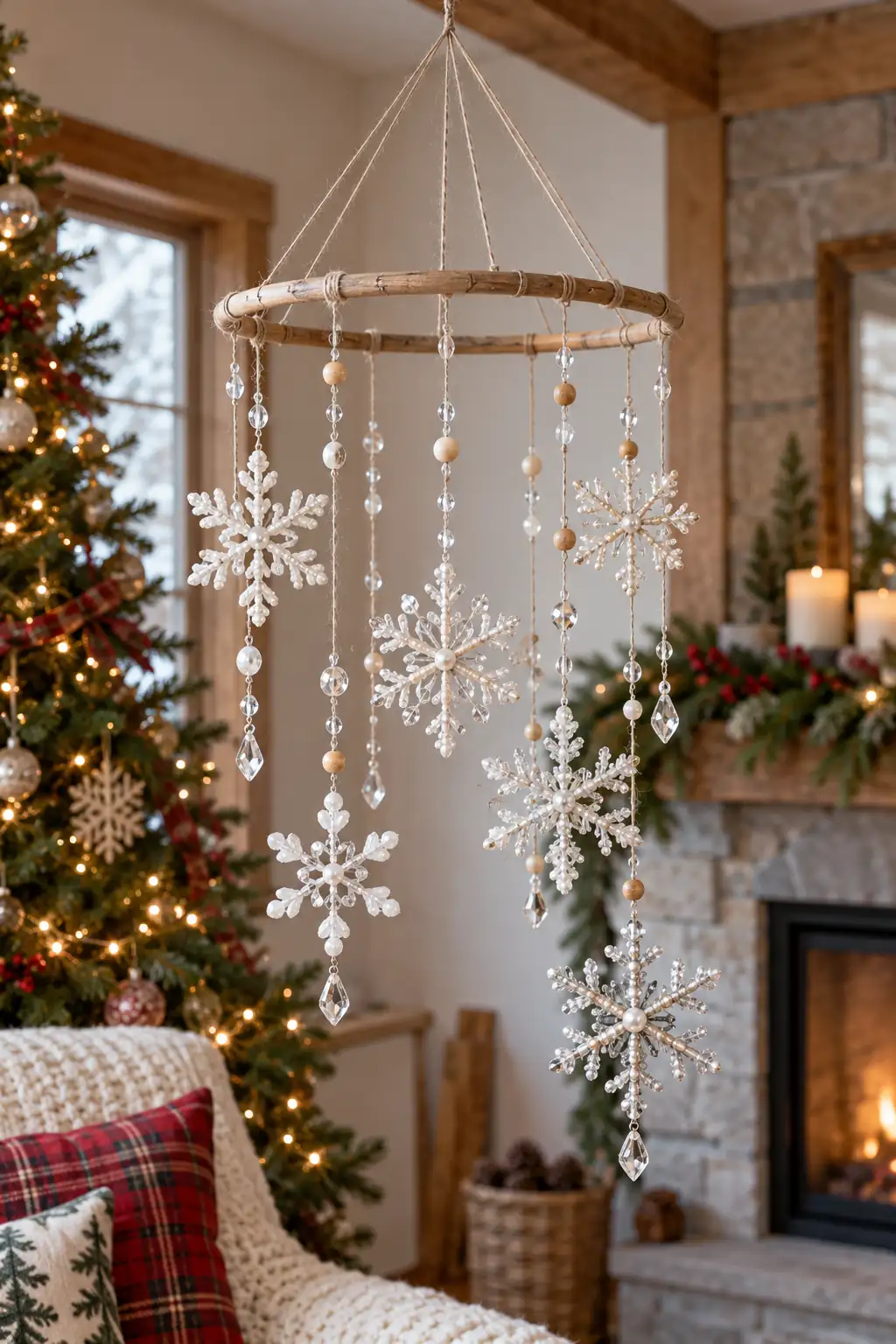 Beaded Snowflake Mobile Christmas craft ideas
