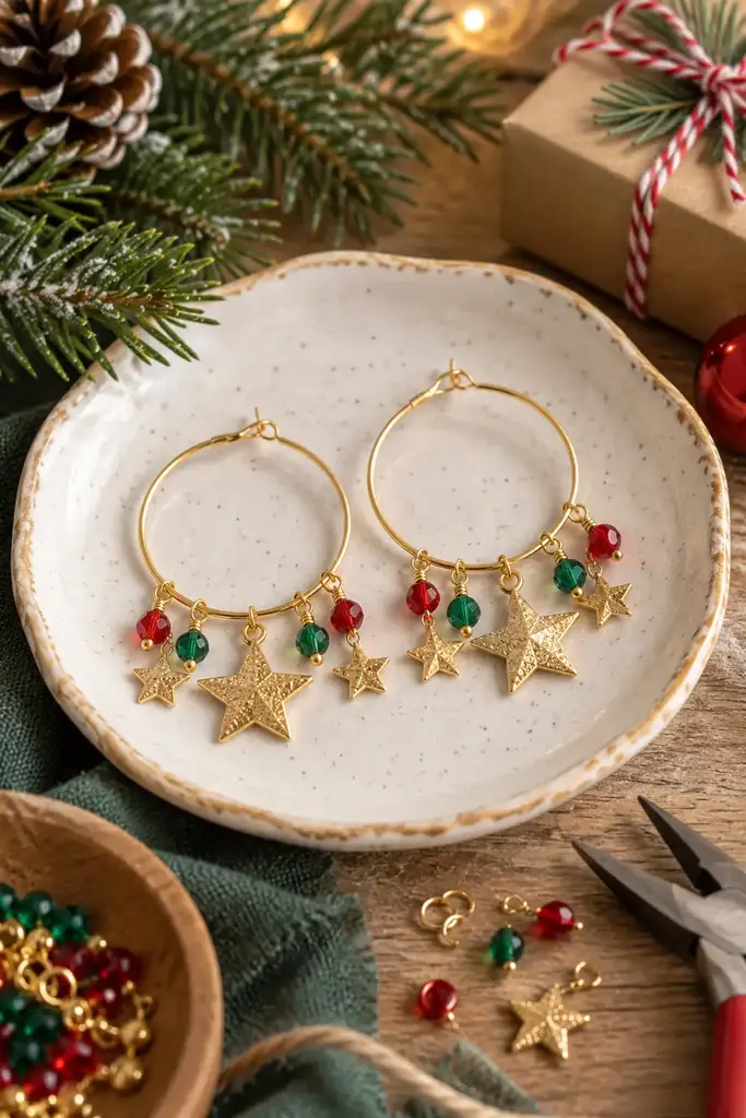Gold star hoop earrings