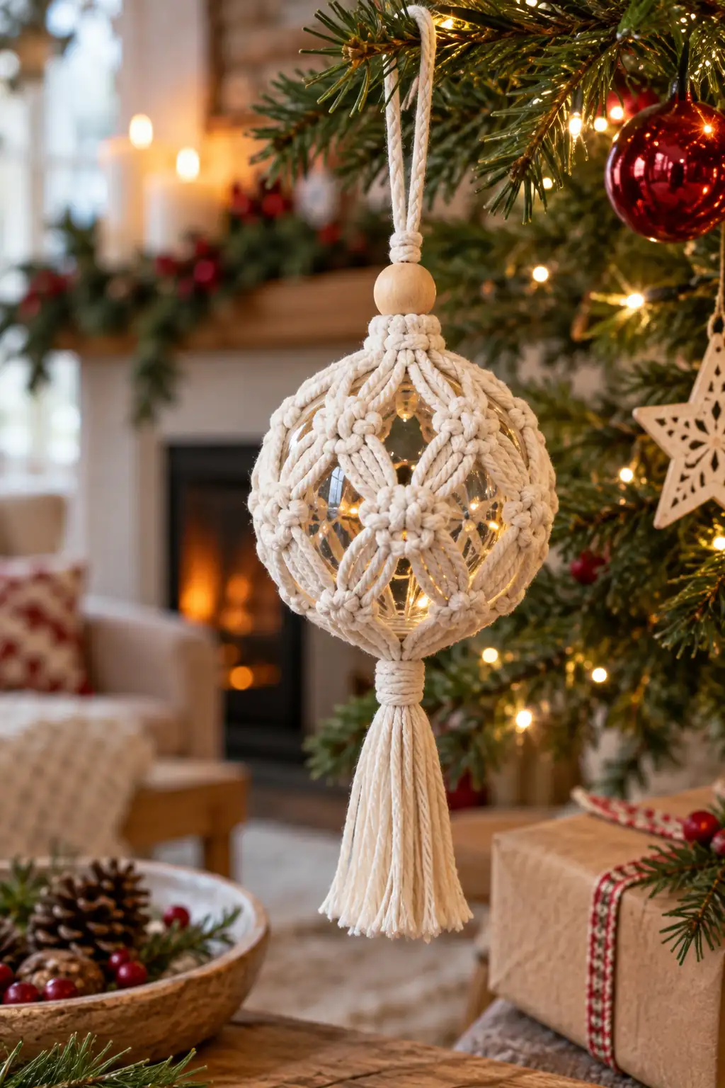 Macrame Covered Bauble Christmas baubles ideas