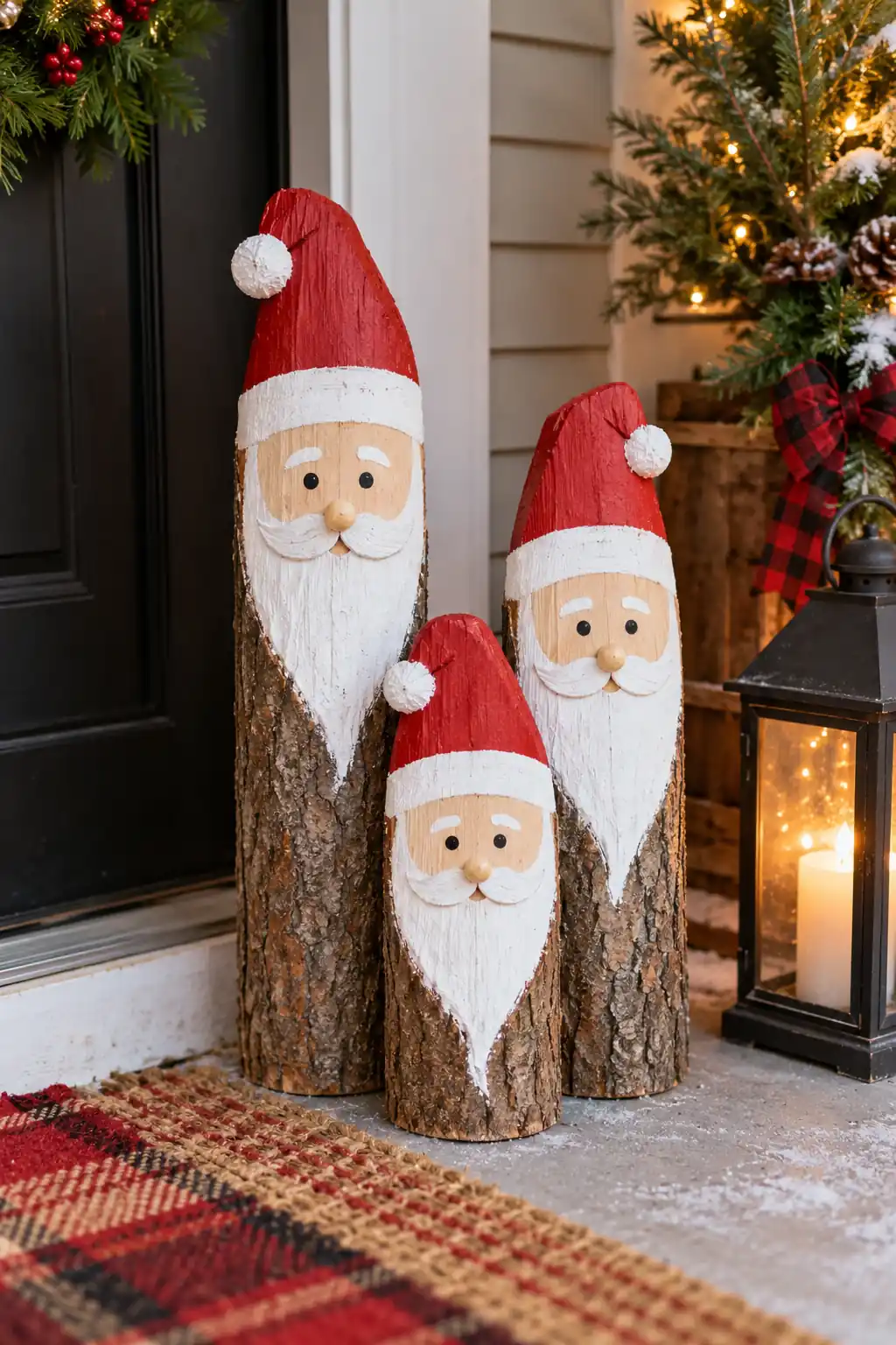 Painted Santa Logs log Christmas decoration ideas