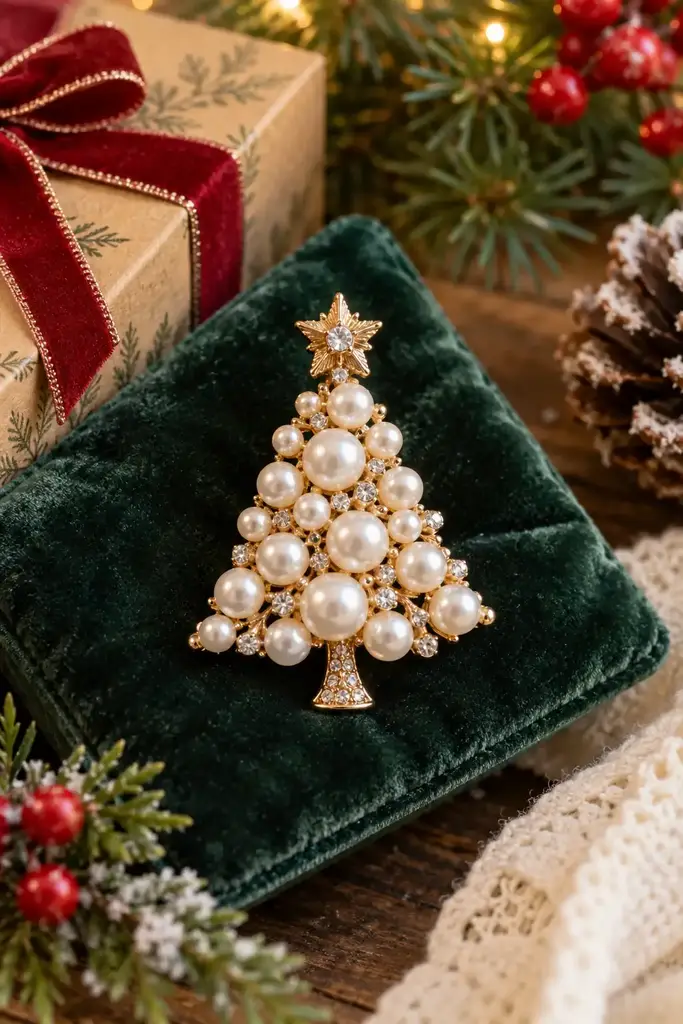 Pearl Christmas tree brooch