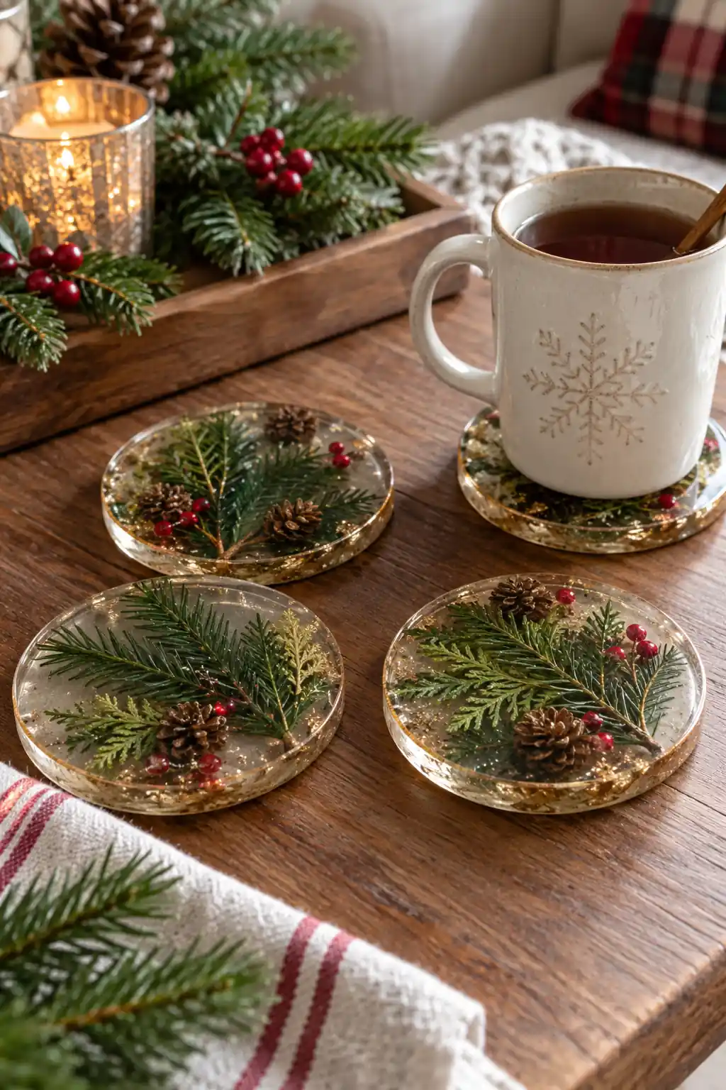 Resin Pine Sprigs Christmas coaster ideas