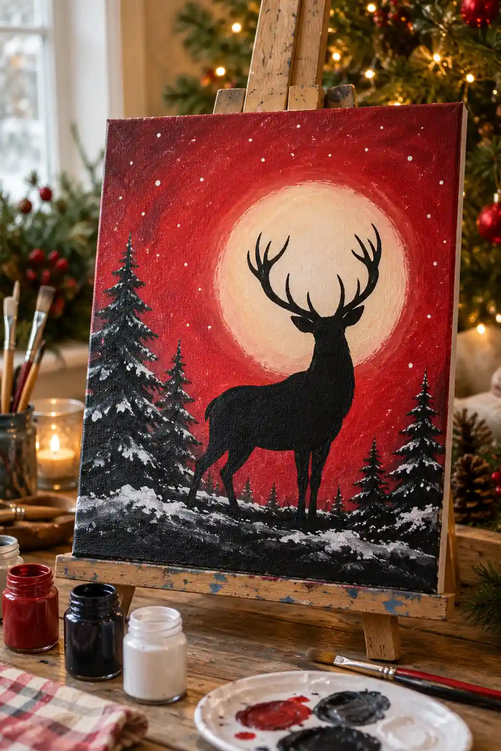 Silhouette Reindeer Christmas canvas ideas