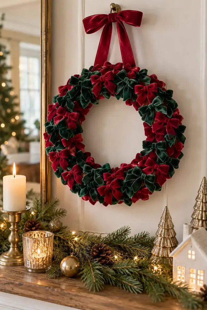 Tiny velvet bows on a wreath