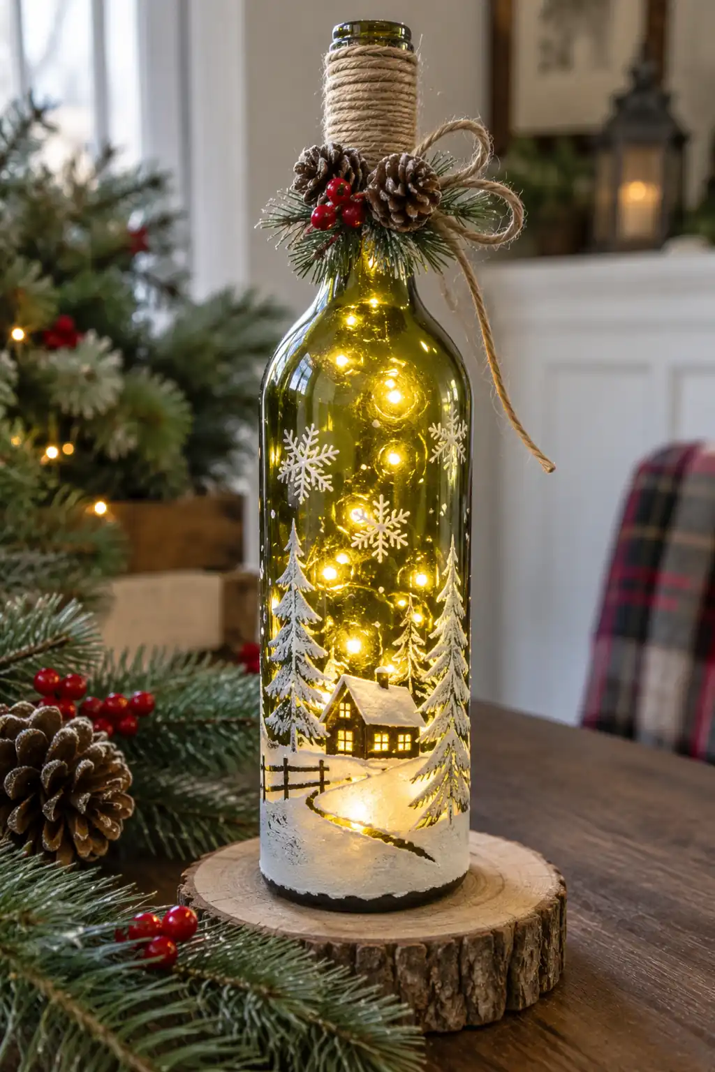 Wine Bottle Fairy Lights DIY Christmas lanterns ideas