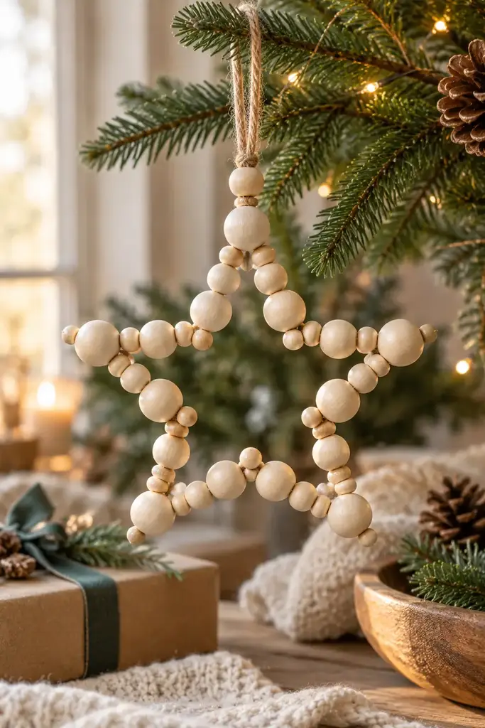 Wood bead star ornament