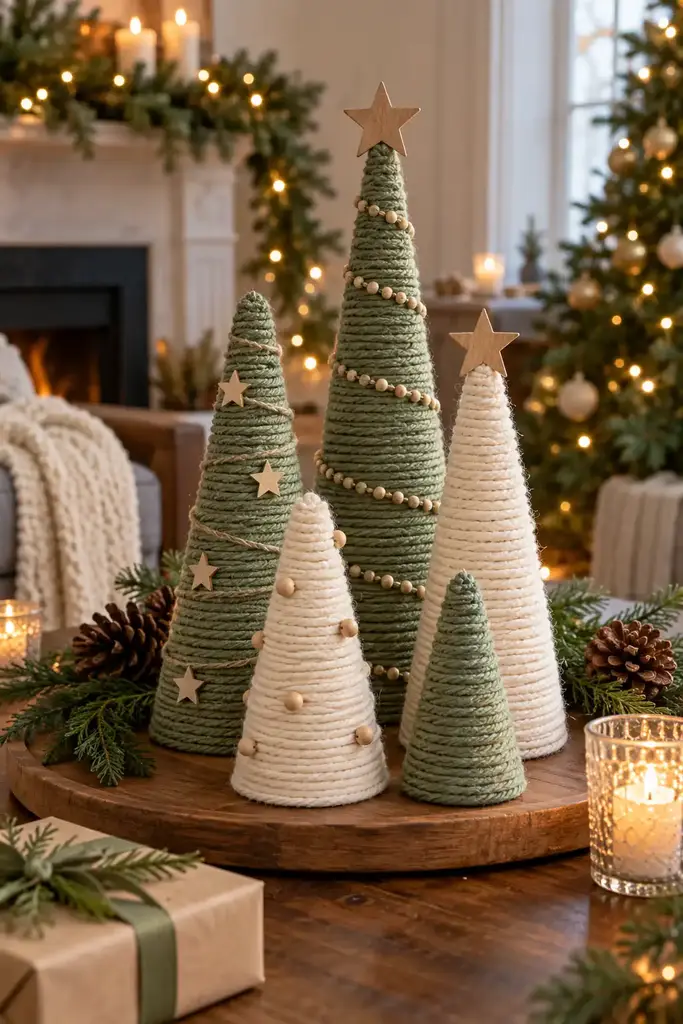 Sage and cream yarn covers tall narrow cones