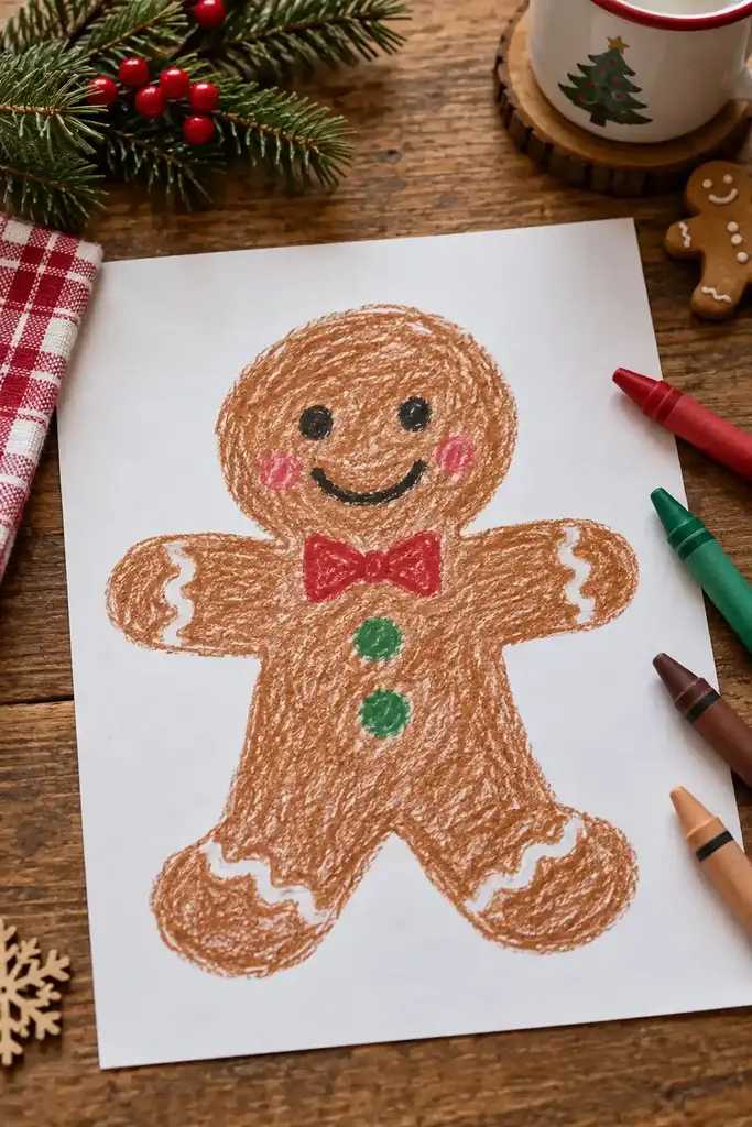 easy Christmas drawing ideas, smiling gingerbread person