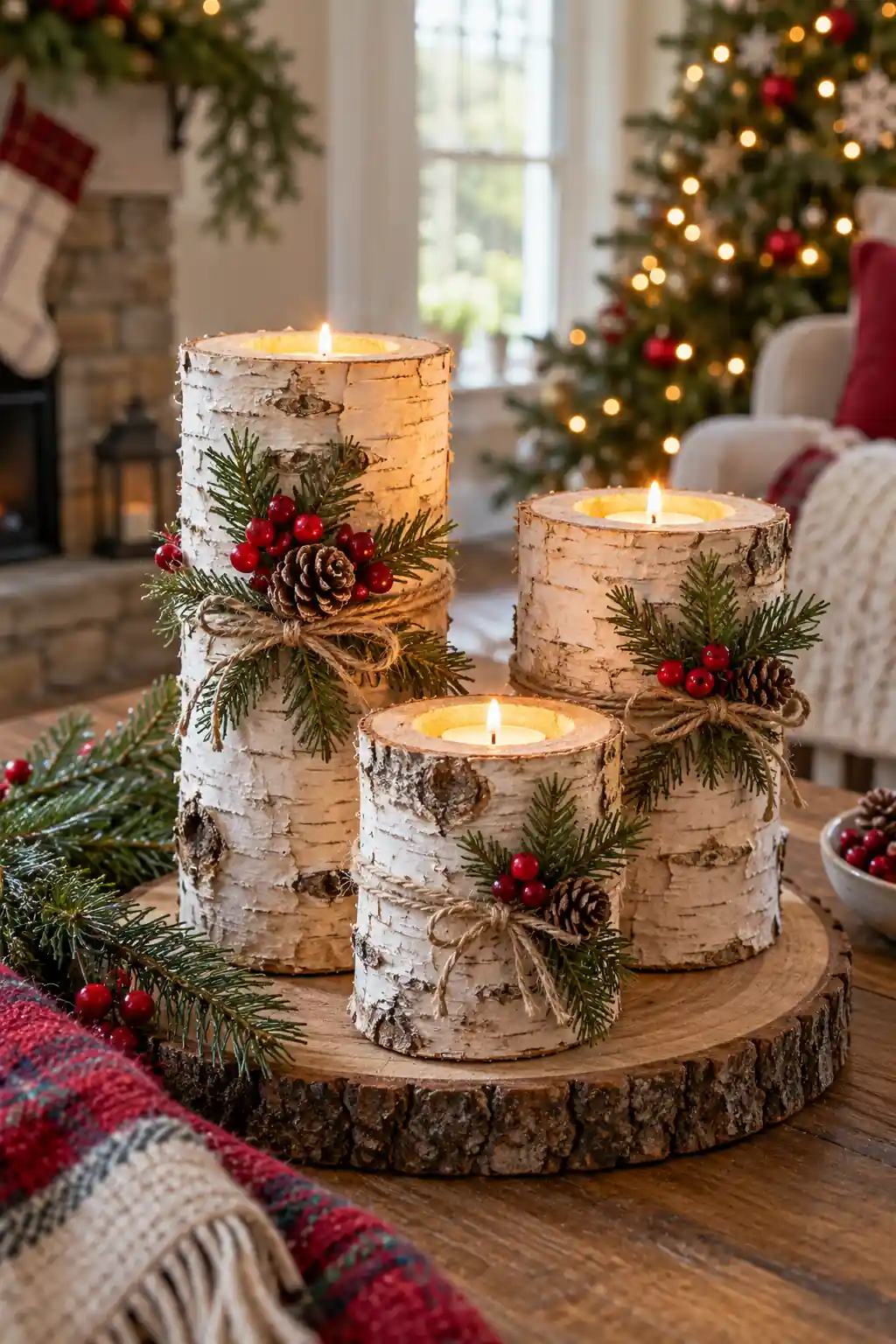 Birch LED Candle Holders log Christmas decoration ideas