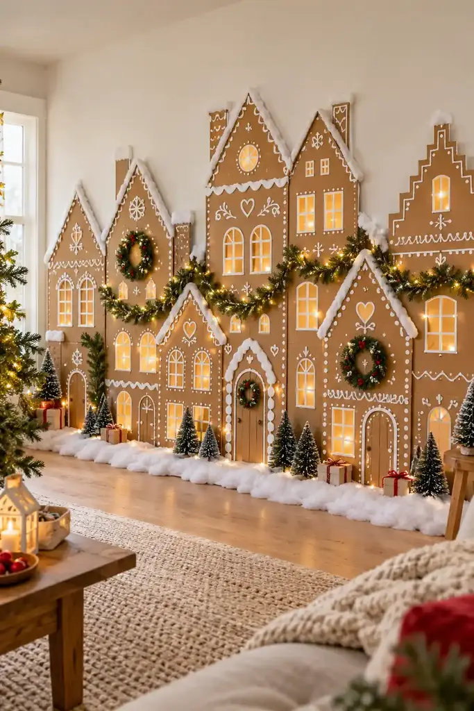 Cardboard gingerbread village wall