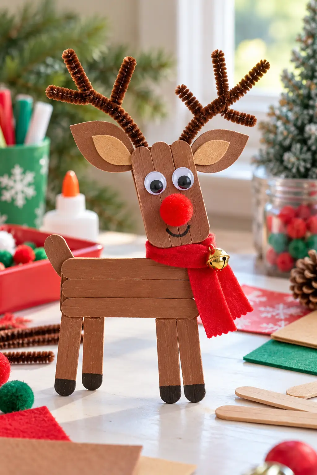 Craft Stick Reindeer Christmas crafts for preschoolers
