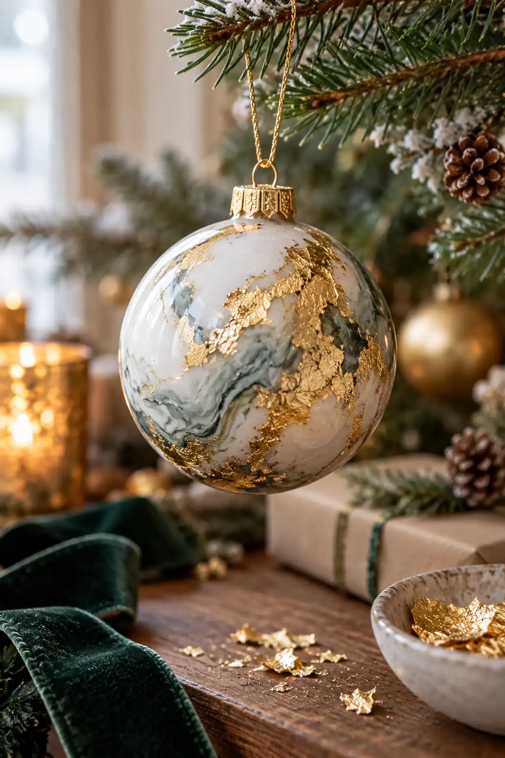 Gold Leaf Marble Christmas baubles ideas