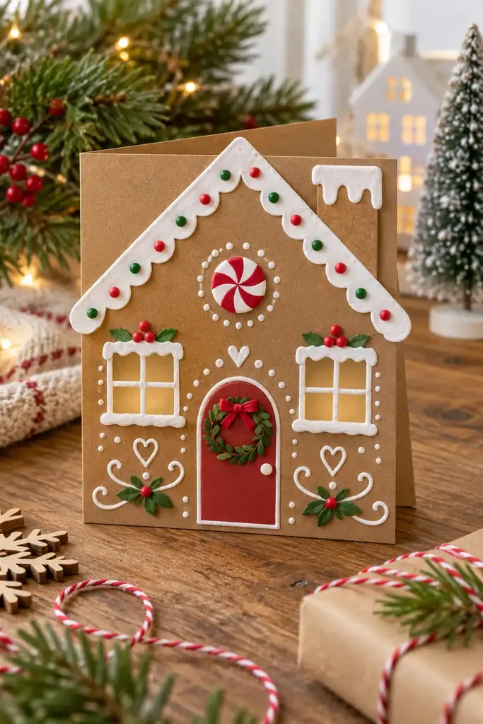 Kraft paper gingerbread house card