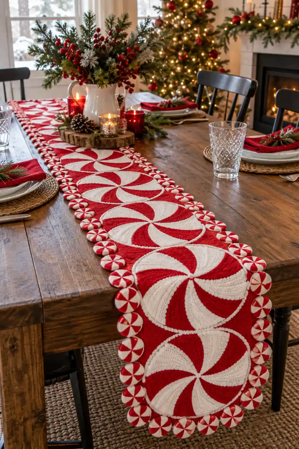 Peppermint Table Runner Christmas candy decoration ideas