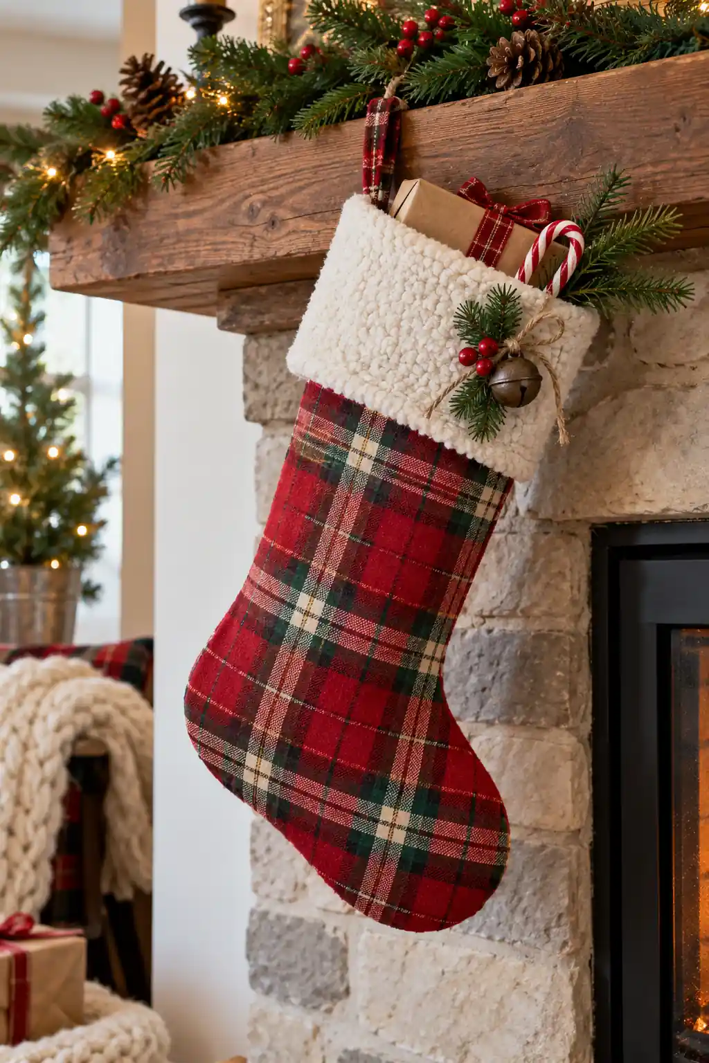 Plaid Stocking fabric Christmas crafts ideas