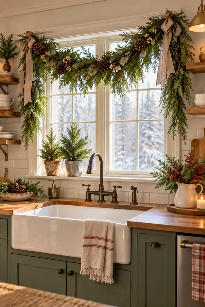 Rustic kitchen window greenery