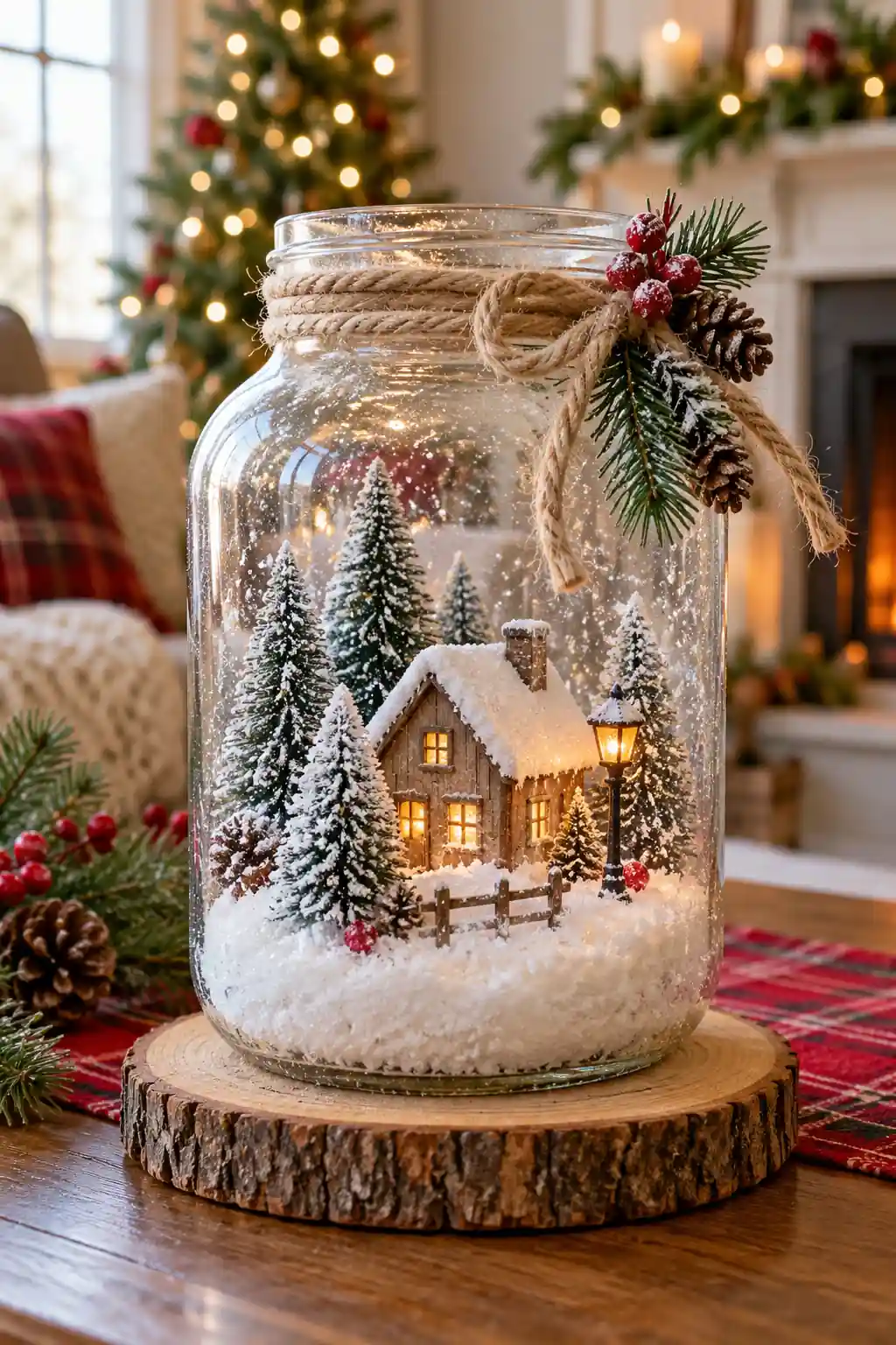 Snowy Jar Centerpiece DIY Christmas decor ideas