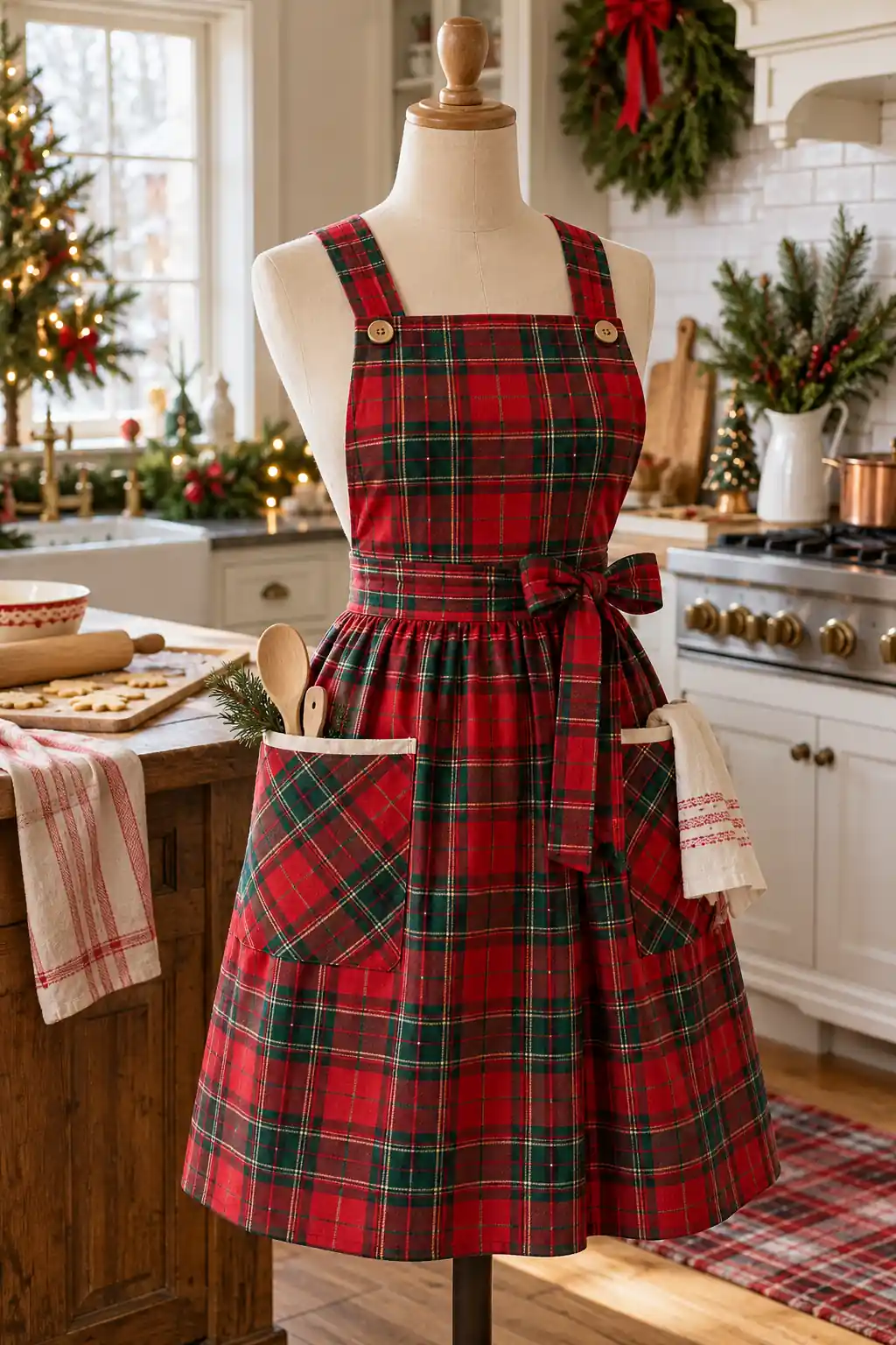 Tartan Cross Back Christmas apron ideas