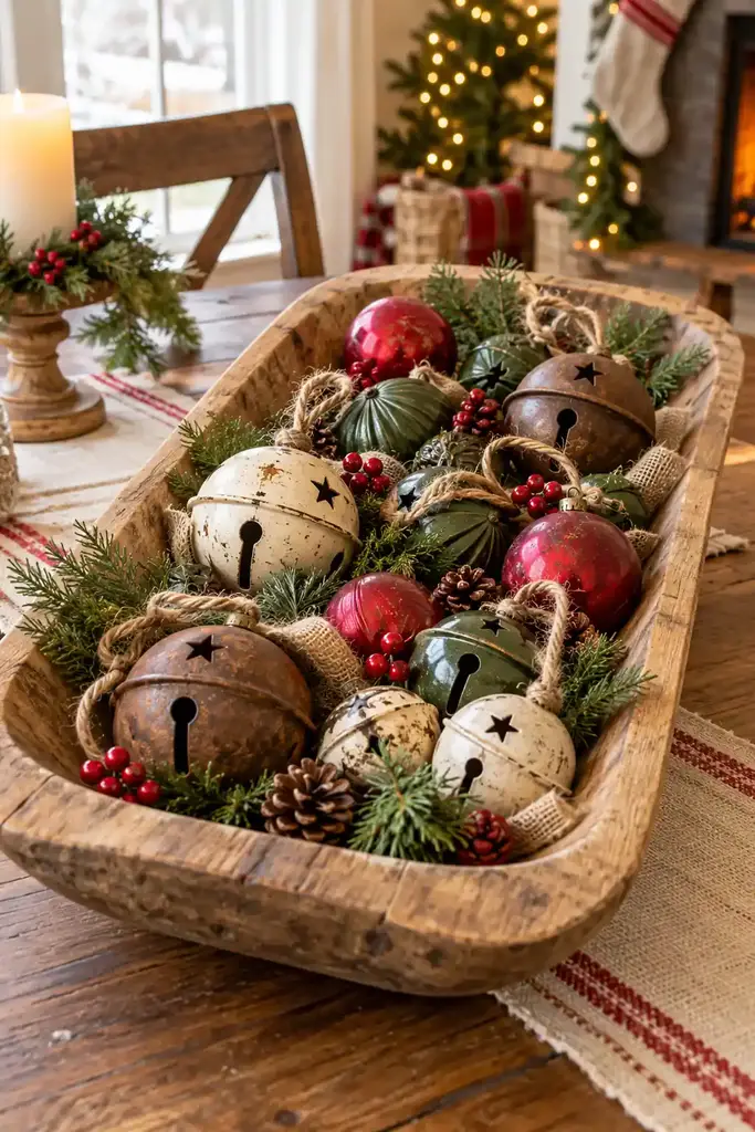 Antique dough bowl with ornaments