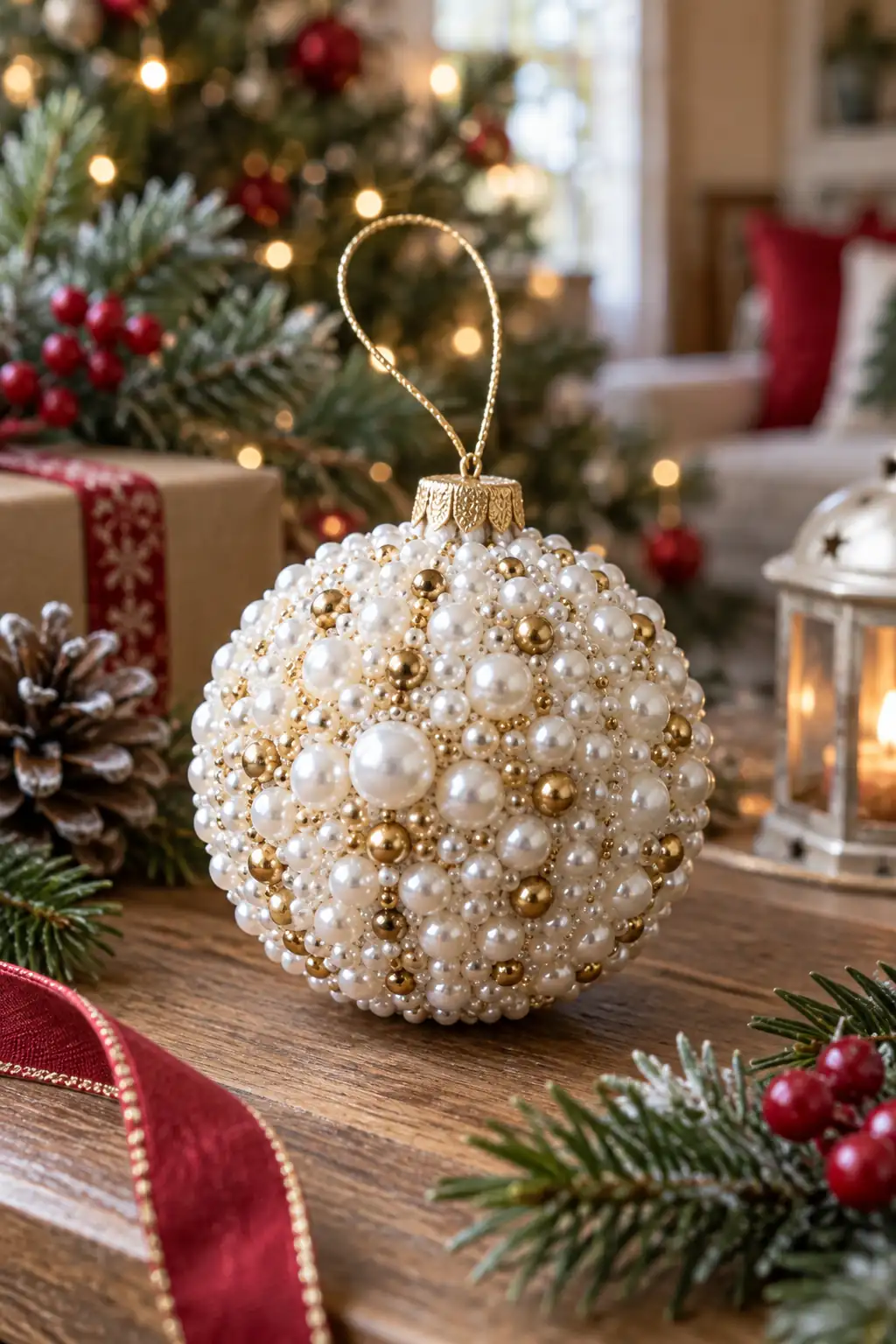 Beaded Pearl Ball Christmas baubles ideas