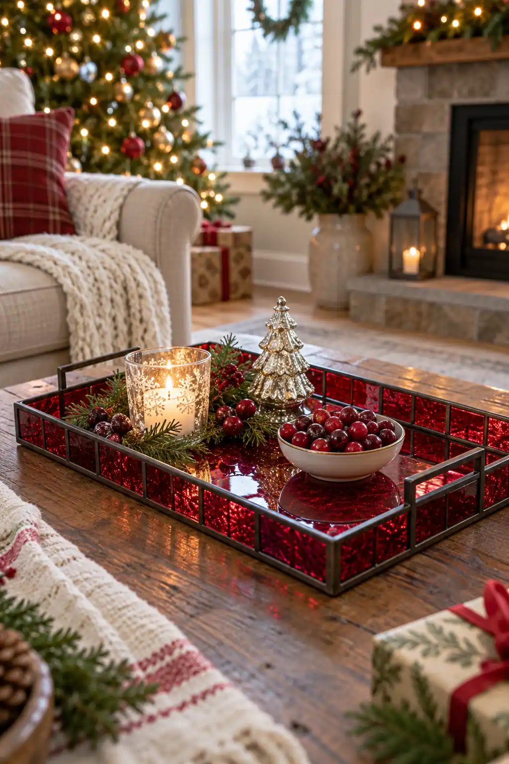 Cranberry Glass Tray Christmas tray ideas