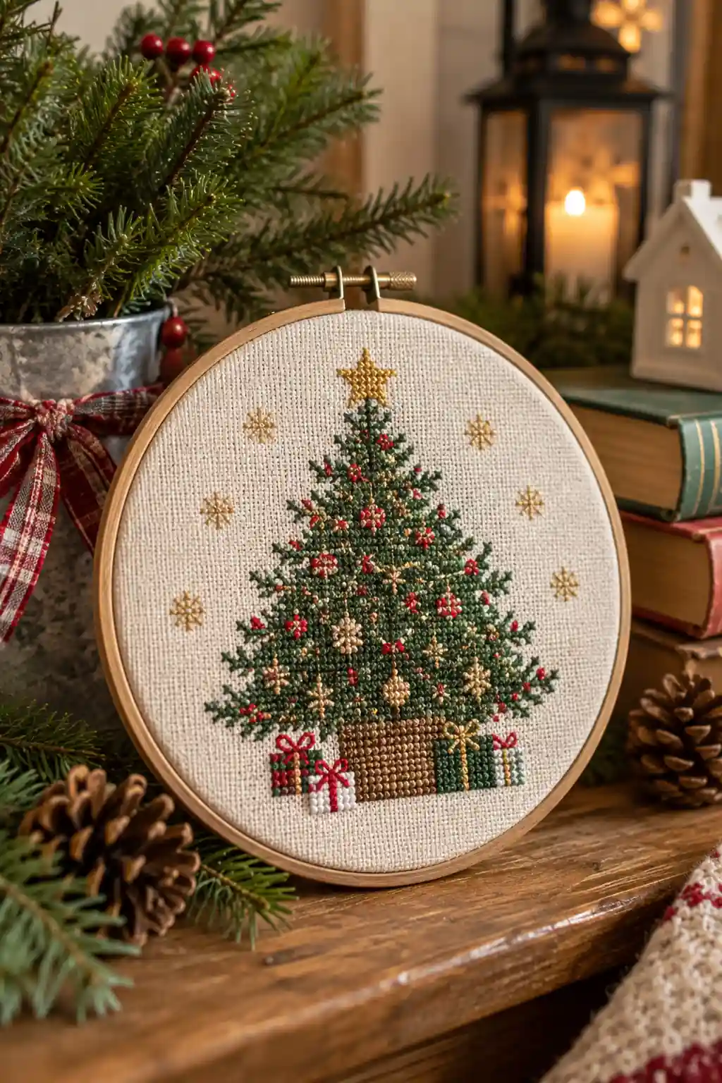 Cross Stitch Tree Hoop Christmas craft ideas
