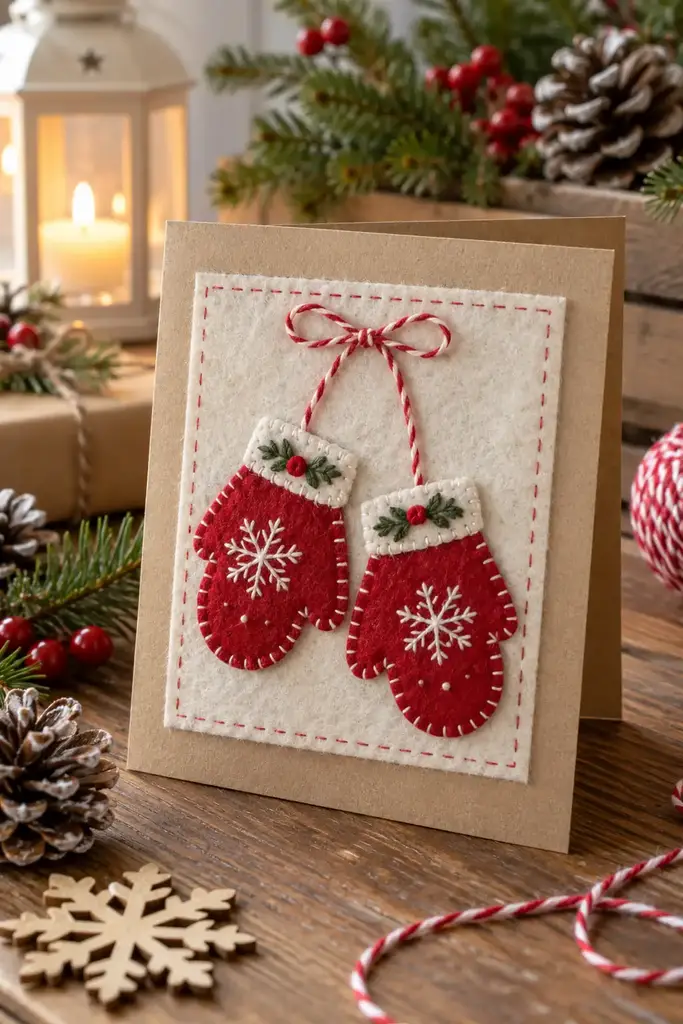 Felt mitten applique card